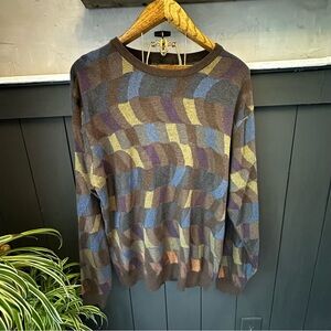 FX Fusion Mens Size XL‎ Multicolor Tan Sweater Round Neck Long Sleeve Bold